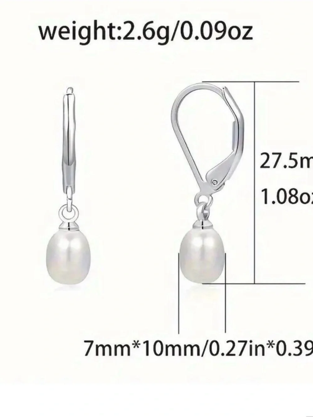 925 AAA Quality Genuine Freshwater Cultured Pearl Drop Dangle Earrings White